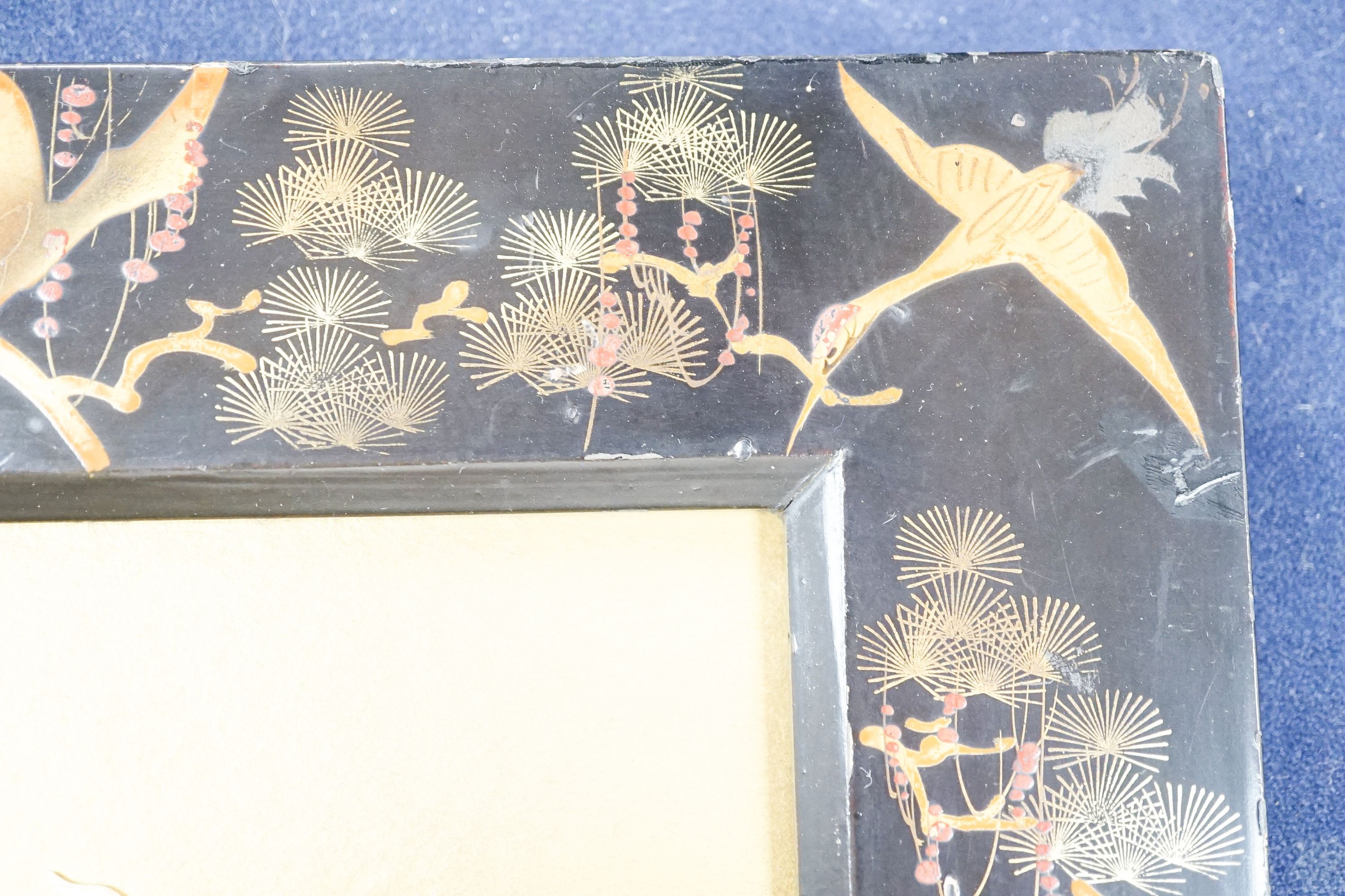 A Japanese bone ‘dragon’ and lacquer framed panel, early 20th century, 31 x 37 cm